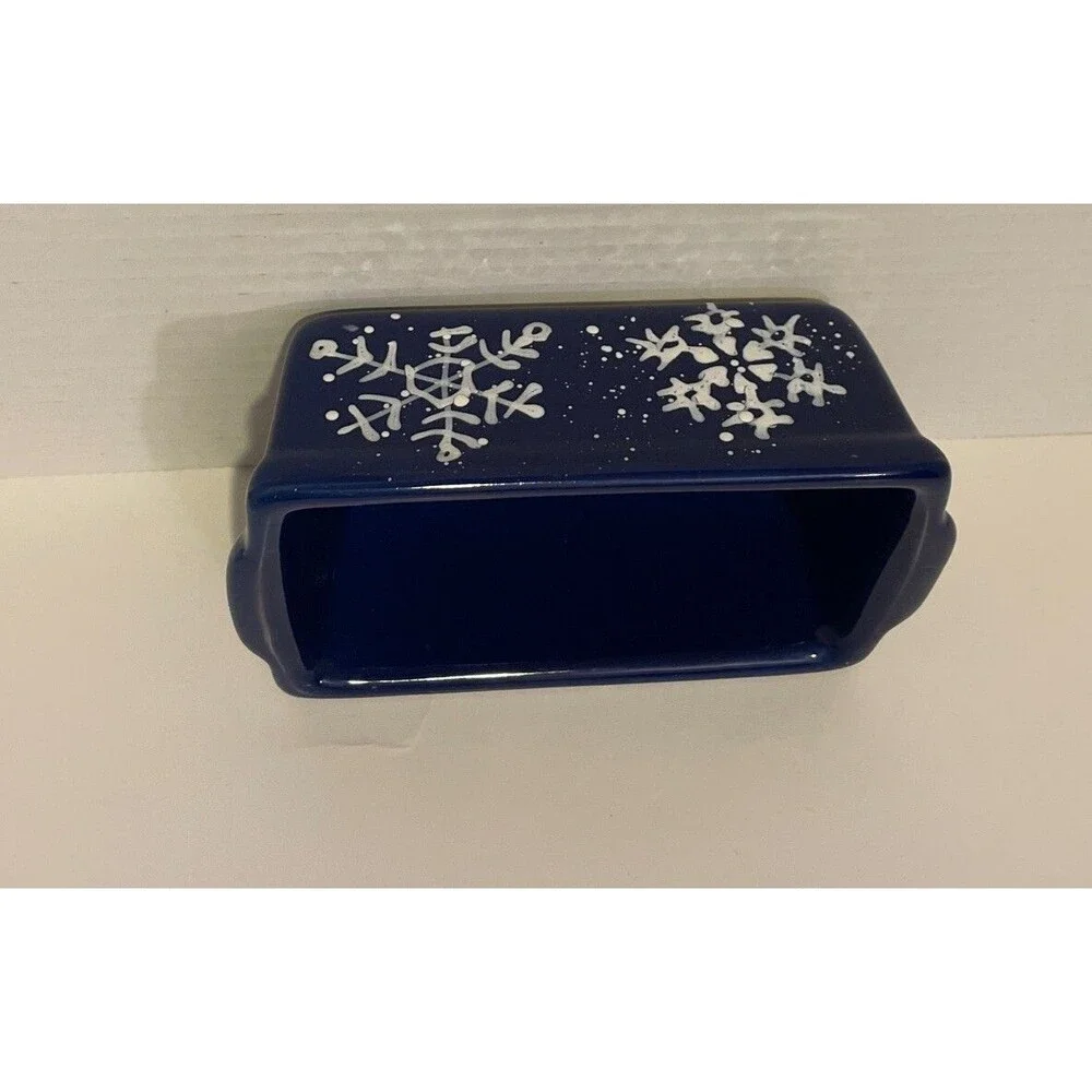 NANTUCKET Stoneware Ceramic LOAF PAN Bread Baking Mini Blue Snowflake ❄️ 6x4 🎁